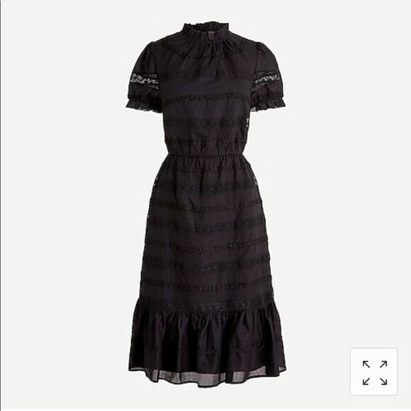 J Crew Black Puff Sleeve Daisy-Chain Knee Length Ruffle Dress - Picture 2 of 10